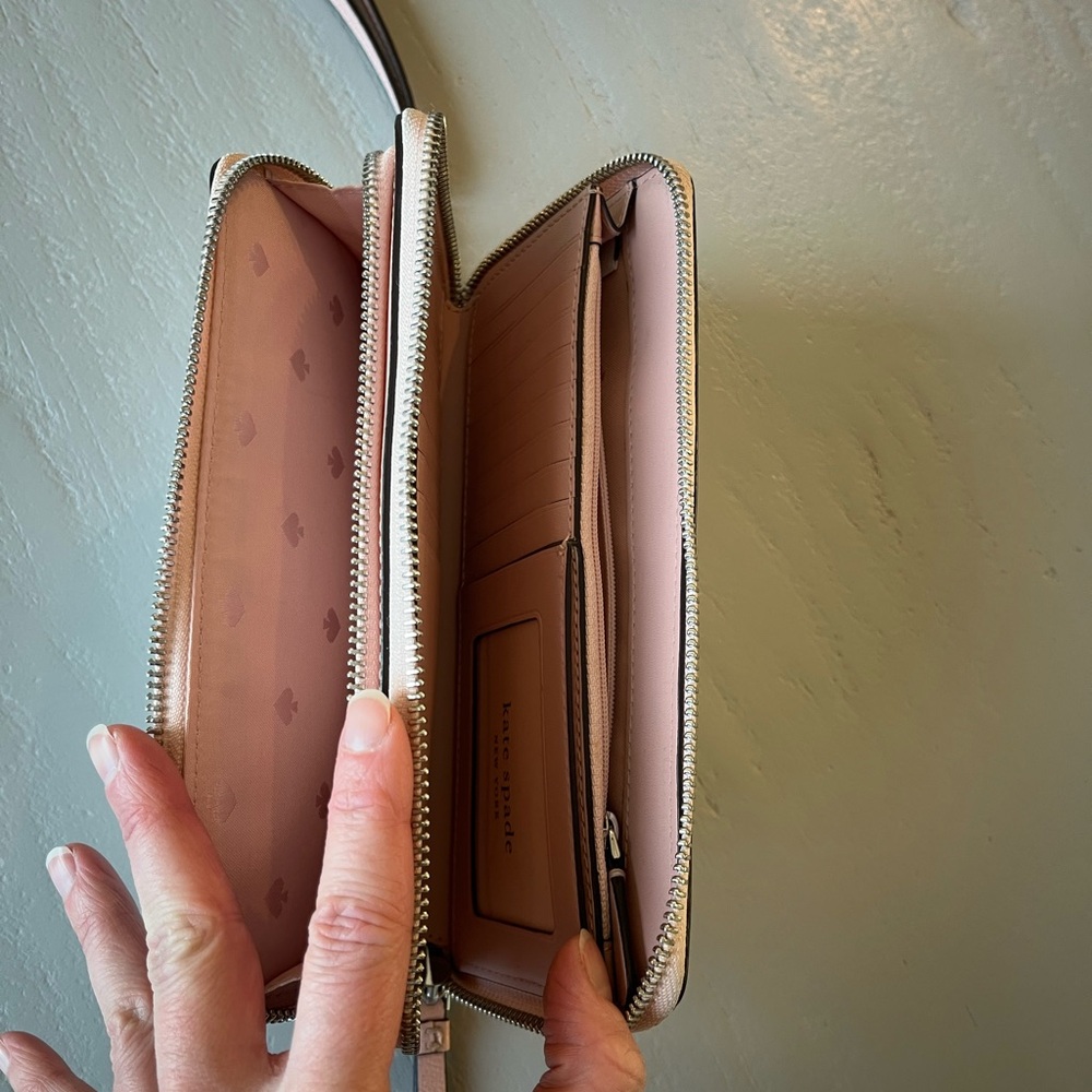 Kate Spade Anita Patterson Drive Double Zip Wristlet Wallet Pink White - Picture 12 of 12